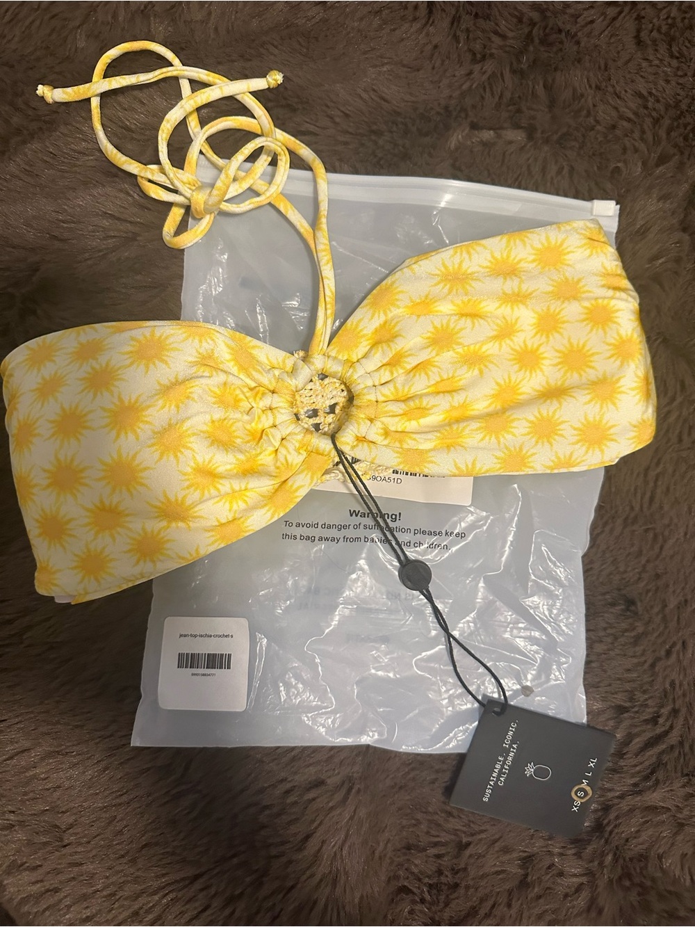 Skatie Yellow Floral Bandeau Bikini Top and Elsa bottom in Ischia Glossy